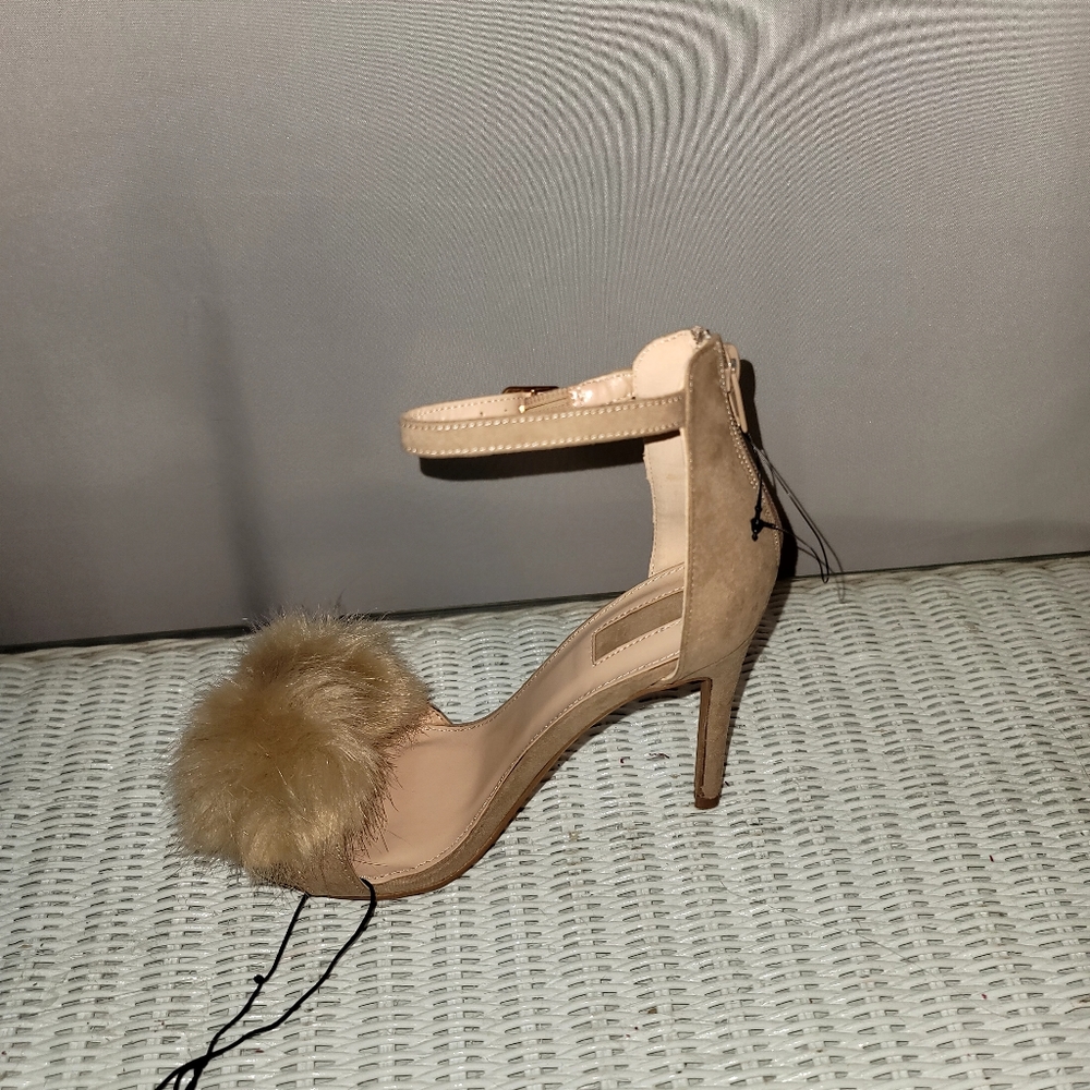 Brand new women's high heels open toes, faux fur design various sizes Natural - Picture 5 of 6